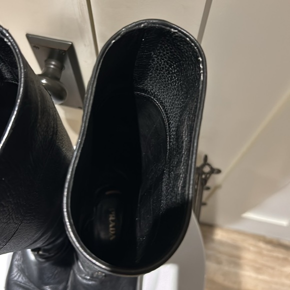 Prada, tall black boots. Size 38.5 black Calf- skin. Gold hardware.￼ - Picture 6 of 12